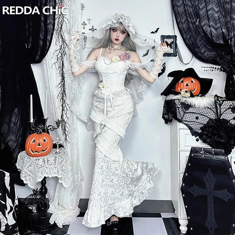 ReddaChic женский кружевной топ с цветочным принтом юбка-русалка комплект перчаток