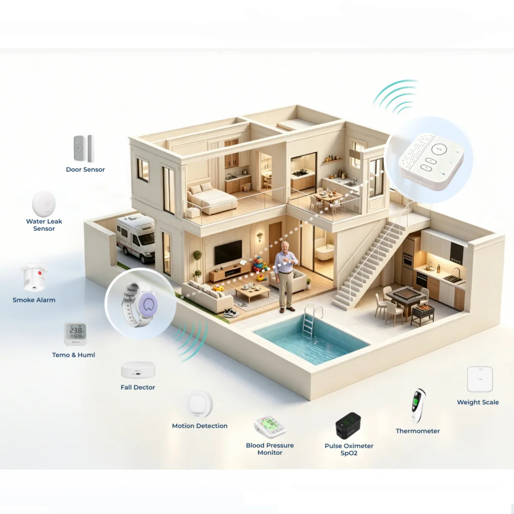 Фото Умная система сигнализации для дома: Wi-Fi/4G/Ethernet, интеллектуальные базовые станции-шлюзы, решение для безопасности дома и домов престарелых №1