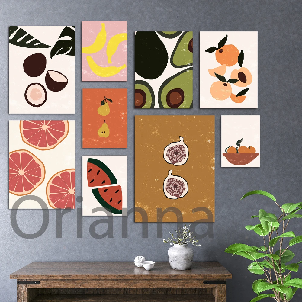 Картина на холсте с изображением цитрусовых авокадо бананов грейпфрутов кокоса