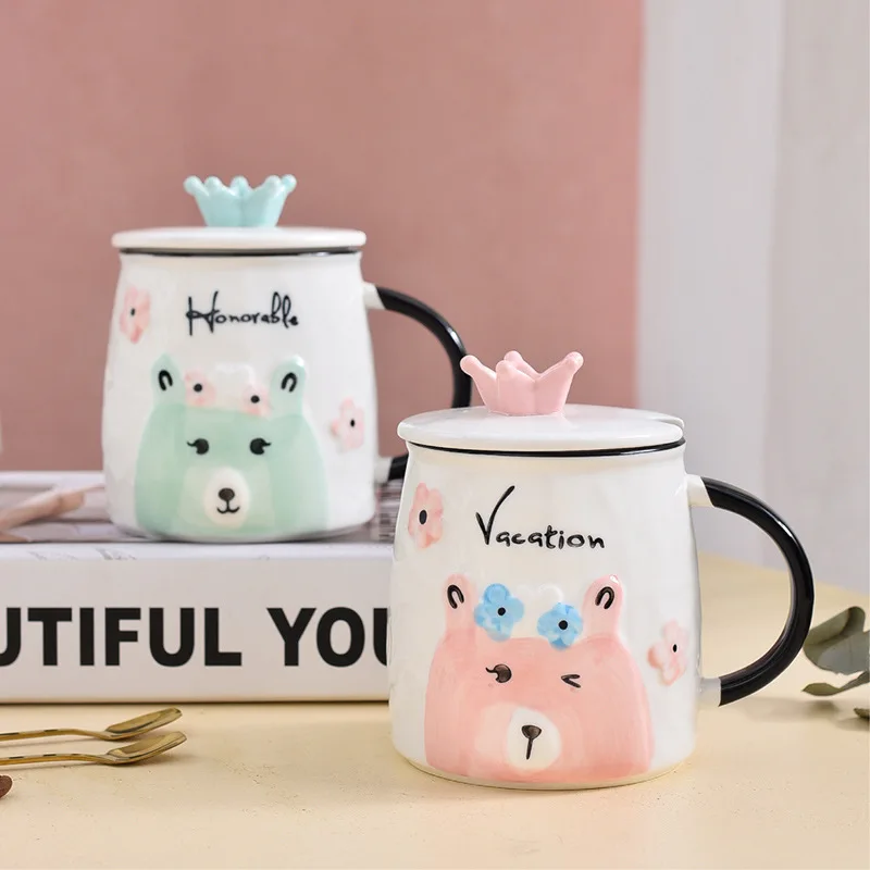

Ceramic Couple Coffee Ceramic Cups Creative Cartoon Jug Personality Mugs Cute Spoons with Lids Girl Hand-painted Gifts Drinkware