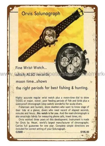 Гаражные настенные часы 1973 Orvis Solunagraph наручные для моря металлический жестяной