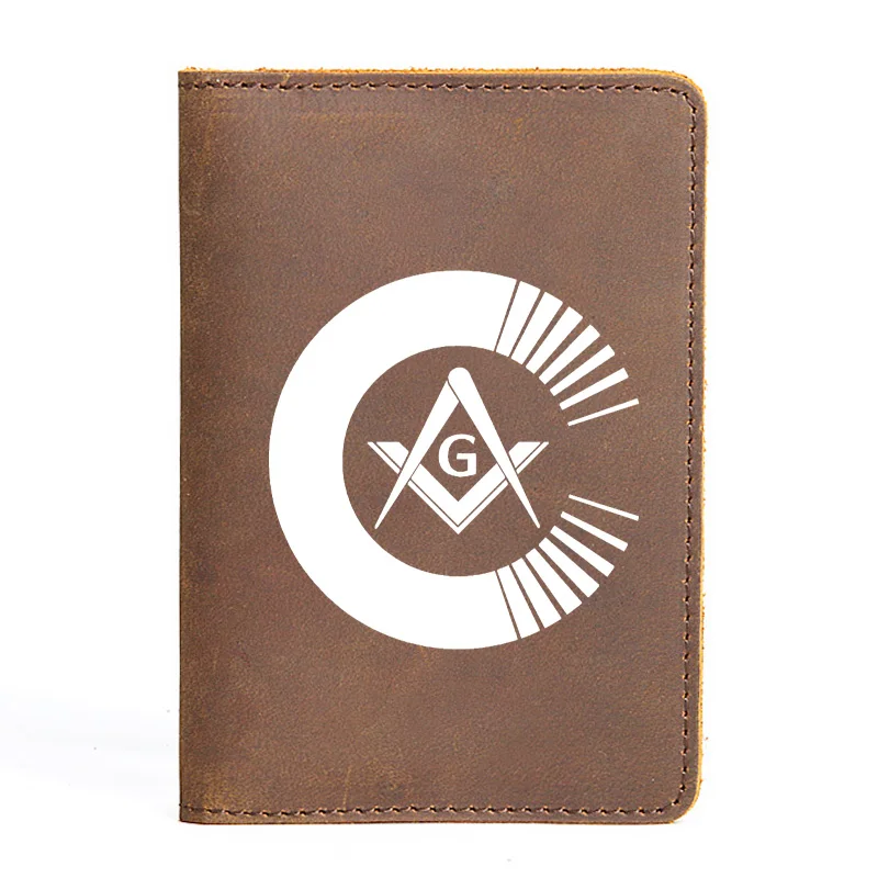 Genuine Leather Passport Cover Unique Master Mason Symbol Vintage Slim ID Card Holder Pocket Case Travel Wallet BX873
