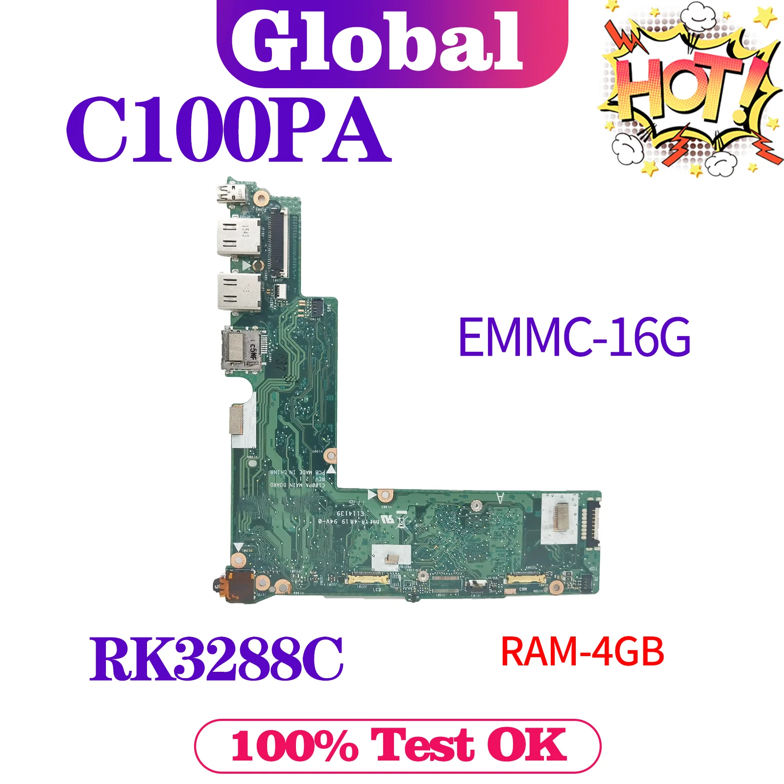 

KEFU Notebook C100PA Mainboard For ASUS Chromebook Flip C100 C100P Laptop Motherboard CPU RK3288C 2GB/RAM EMMC-16G