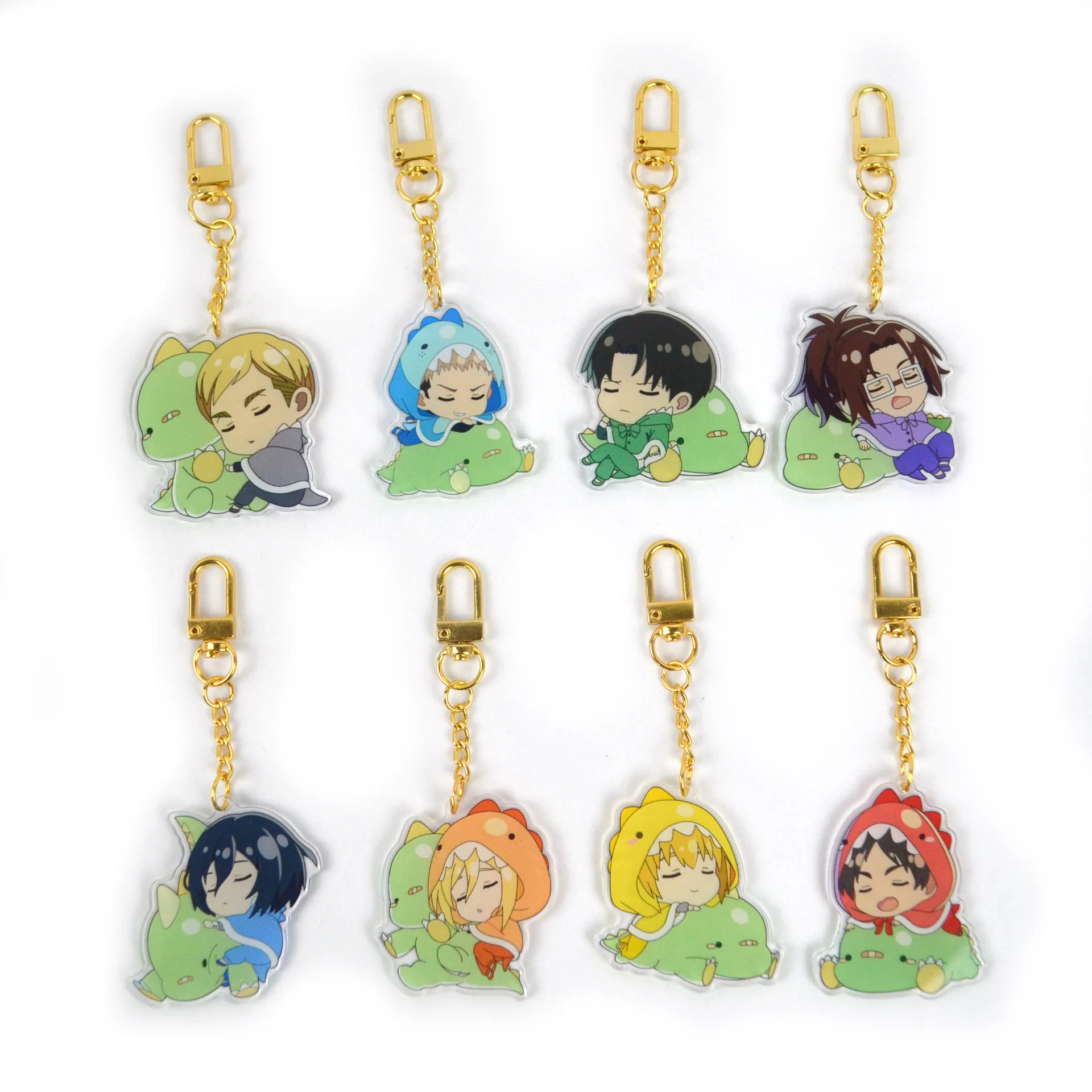 

Japan Anime Attack on Titan Erwin Smith Jean Kirstein Levi Hange Zoe Ackerman Armin Arlert Eren Jaeger Dinosaur Pajamas Keychain