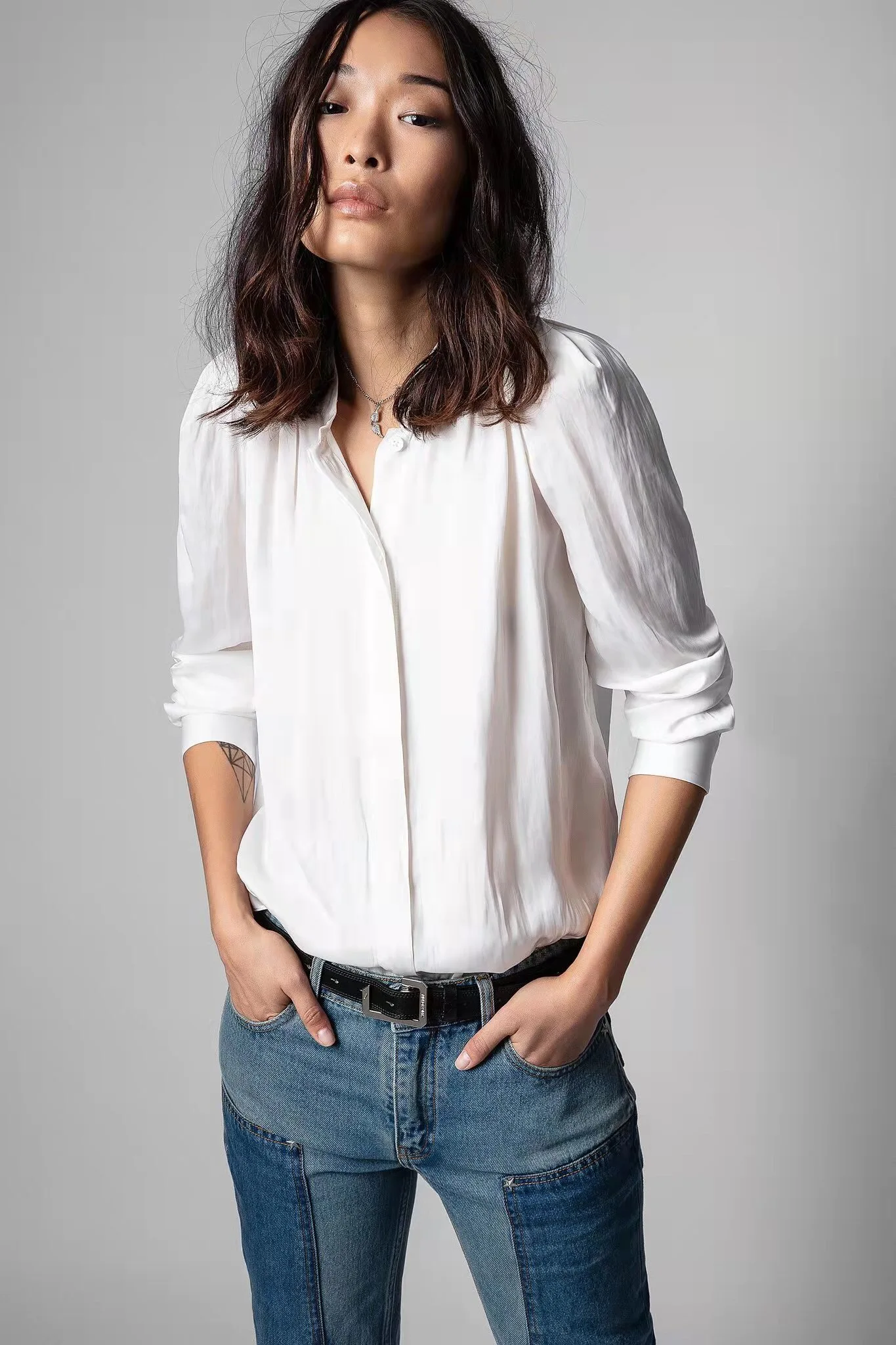 2022 Summer New Back Embroidered Letter Top Single Breasted Long Sleeve Women Shirt