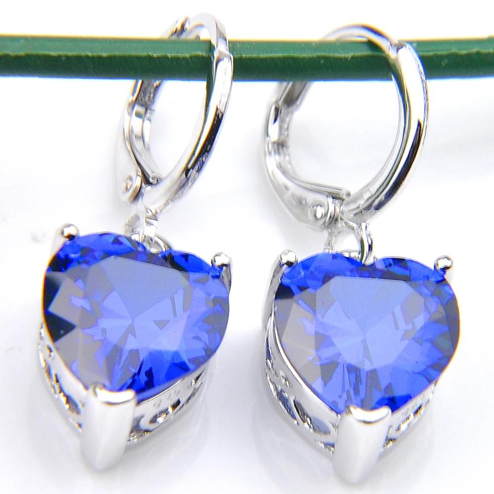 Фото Серебряные серьги-подвески Luckyshine Classic с ониксом, морганитом, перидотом, гранатом, белым, розовым и синим топазом №4