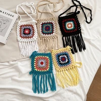 bohemian tassel crochet crossbody bags for women 2022 mini yarn knitting shoulder bag hollow woven handbags and purse small flap