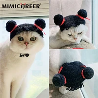 pet hat puppy cap wear cute braid adjustable headgear dog cat funny wig hat headdress hand knitting woolen hat pet accessories