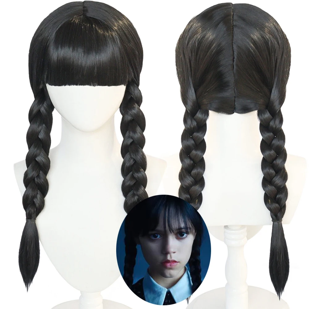 

Series Wednesday Addams Cosplay Wigs Women Black Long Braids Hair Synthetic Wig Halloween Party Hair Accessories Costume Prop