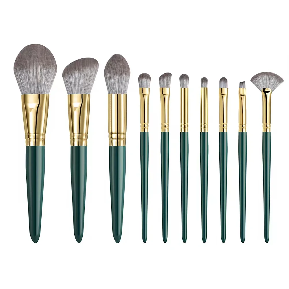 

10pcs Face Cosmetic Makeup Brushes Set Wood Handle Foundation Blush Eyeshadow Powder Brush Professional Fiber Hair Beauty Tools