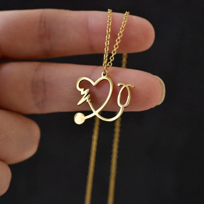 

Stainless Steel Heartbeat Cardiogram Bracelets Stethoscope Women Clavicle Necklace Special Gifts for Nurse Jewelry for Doctor