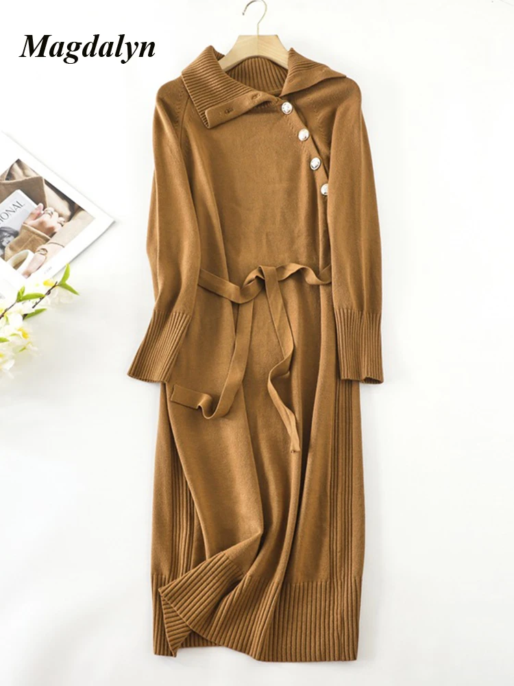 Magdalyn женское трикотажное осеннее длинное платье средней длины на пуговицах