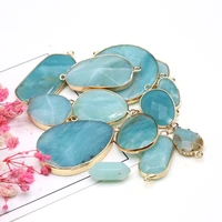 natural stone amazonites pendants various shape gold plated pendant for jewelry making diy women necklace earrings gifts
