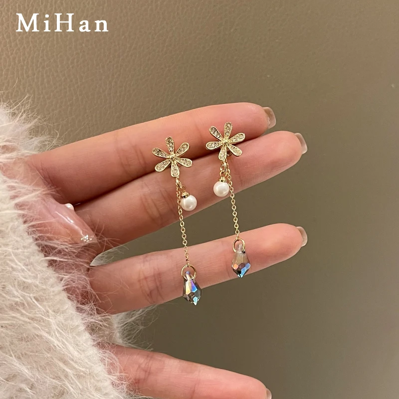

Mihan S925 needle Sweet Jewelry Flower Earrings Pretty Design Simulated Pearl Glass Drop Earrings For Women Party Gifts