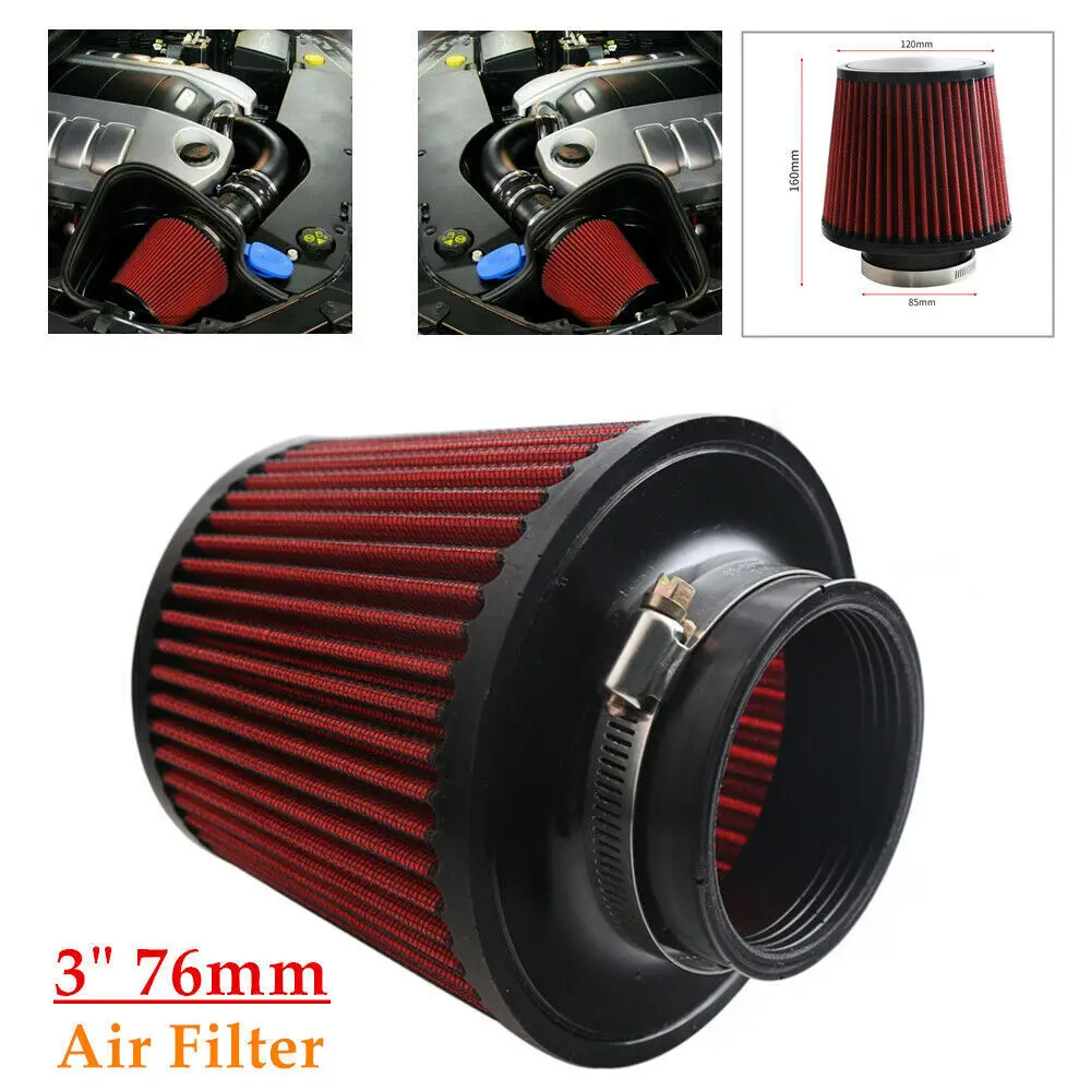 

3" Red 76mm Dry Air Filter Inlet Cold Air Intake Cone Replacement Quality