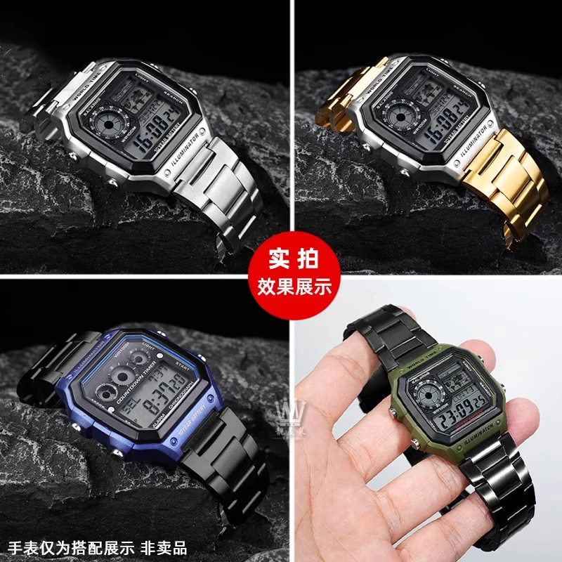 Фото Ремешок для часов из нержавеющей стали 18 мм для Casio F-91W SGW400 F91W F84 F105/108/A158W/168 AE1200/1300, металлический ремешок из нержавеющей стали №4