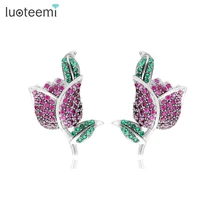 luoteemi fashion rose blue red earrings for women elegant flower bijoux women wedding party jewelry accessories wholesale item