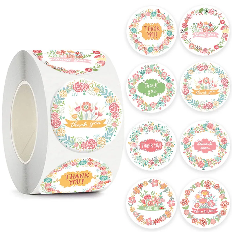 

Bouquet Thank You Sticker Garland Round Seals Labels for Gift Packaging Wedding Party Baking Invitation Cards Decorative Sticker