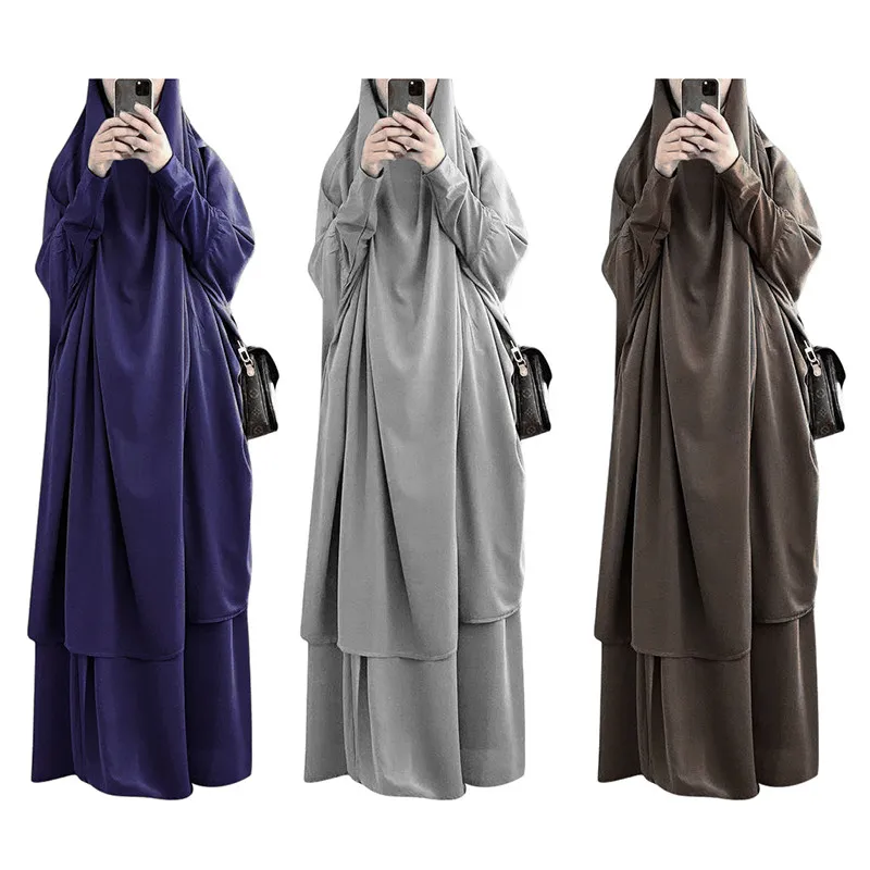 ИД с капюшоном, мусульманские женщины, юбка, наборы, хиджаб, платье, молитвенная одежда, цзилбаб, абайя, длинный химар, Рамадан, платье, мусуль...