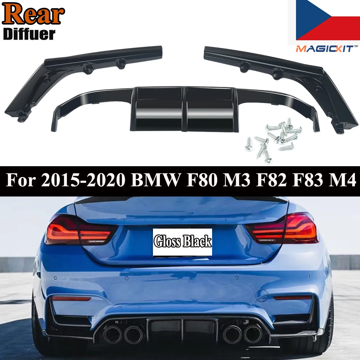 MagicKit For BMW F80 M3 F82 M4 2015-2020 PSM Style Gloss Black Rear Bumper Lip Diffuser