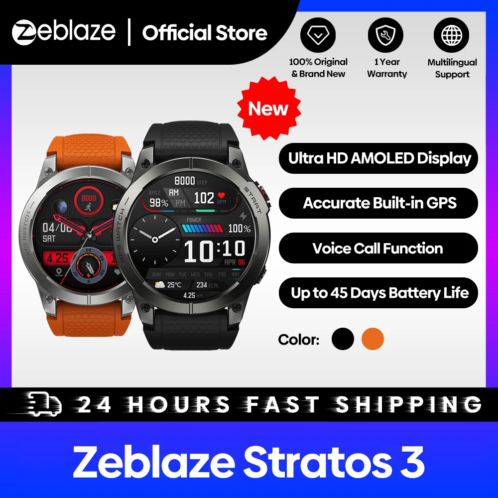 [Flagship 2023] Zeblaze Stratos 3 Premium GPS Smart Watch Ultra HD AMOLED Display Built-in GPS Hi-Fi Bluetooth Phone Calls