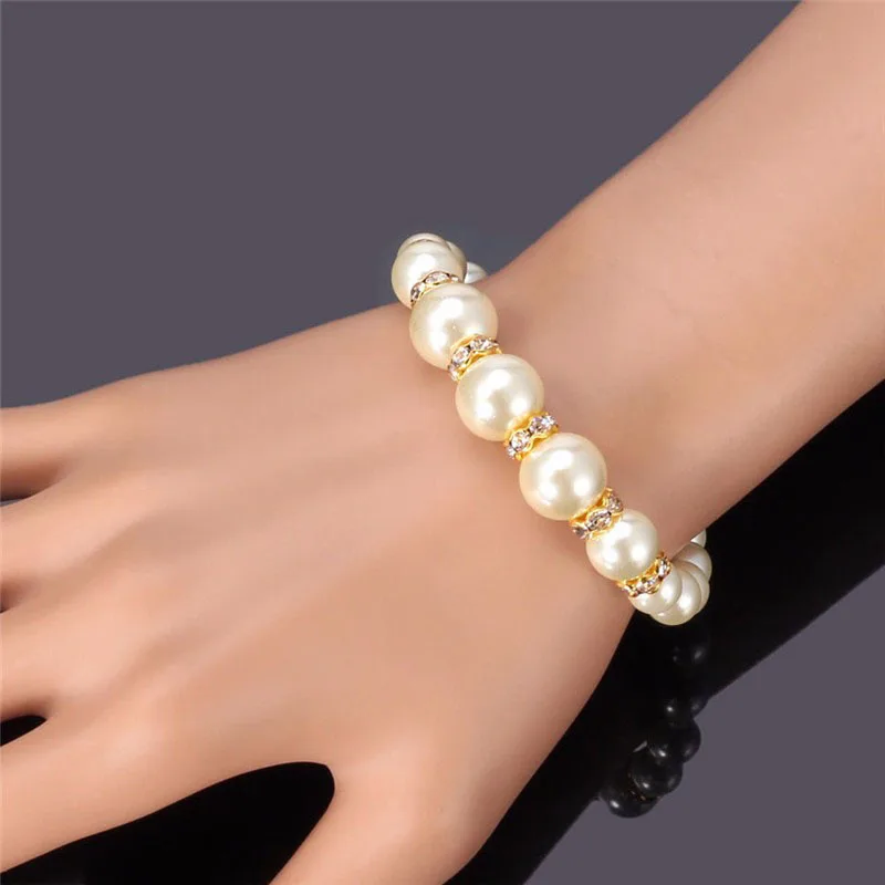 Charm Wedding Jewelry Set Pearl Party Prom Gift Crystal Bracelet Necklace Earrings for Women Jewellery Sets images - 6