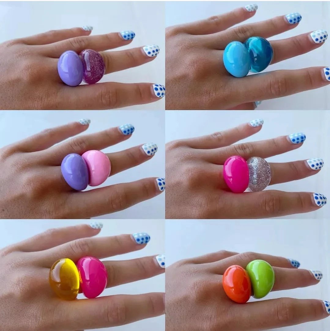 Новое летнее прозрачное акриловое кольцо мультицветного цвета с имитацией искусственной смолы, овальные кольца для женщин и девушек, украшения для путешествий HUANZHI 2021