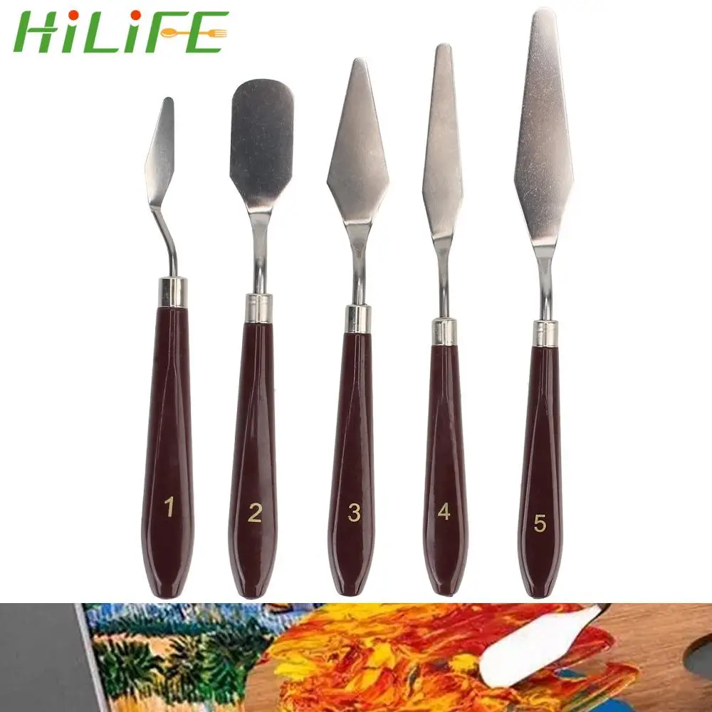 

HILIFE Palette Gouache Supplies Stainless Steel Palette Knife Oil Painting Knife Crafts Spatula 5Pcs/set Fine Arts Painting Tool