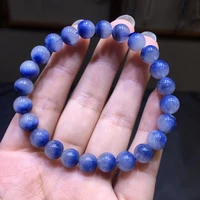 7 6mm natural blue rutilated dumortierite quartz bracelet women blue rutilated cat eye clear round beads rare stone aaaaa