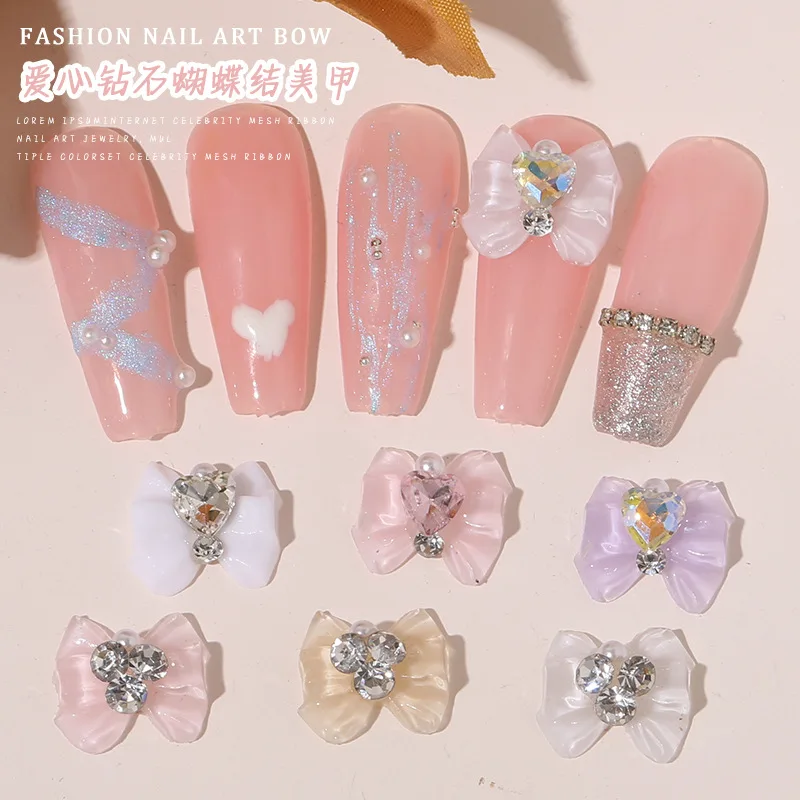 

10Pcs/Lot New Nail Enhancement Rhinestone Love Color Transparent Bowknot Diamond Beautiful Girl Soldier Resin Pile Drill Color G