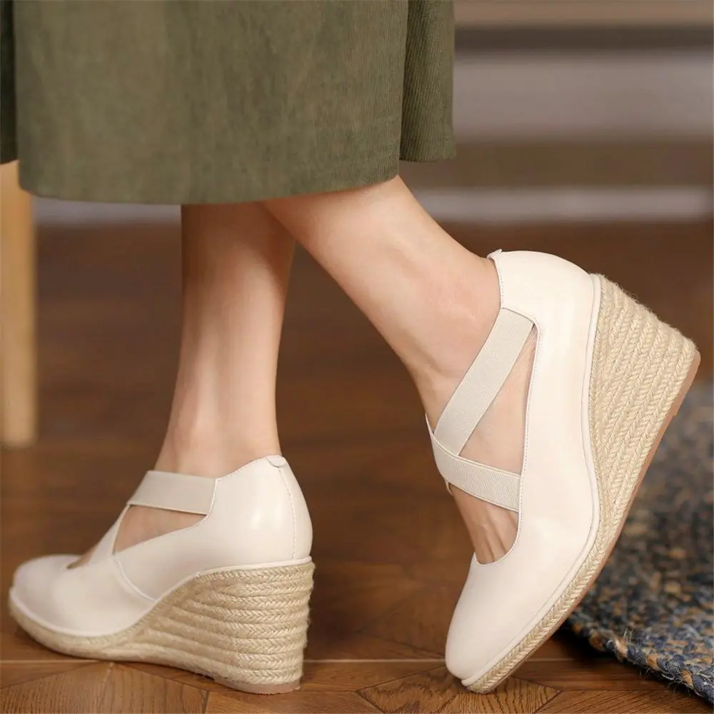 Mary Janes Loafers Women's Cow Leather Platform Wedge High Heels Pointed Toe Sandals Oxfords Casual Shoes