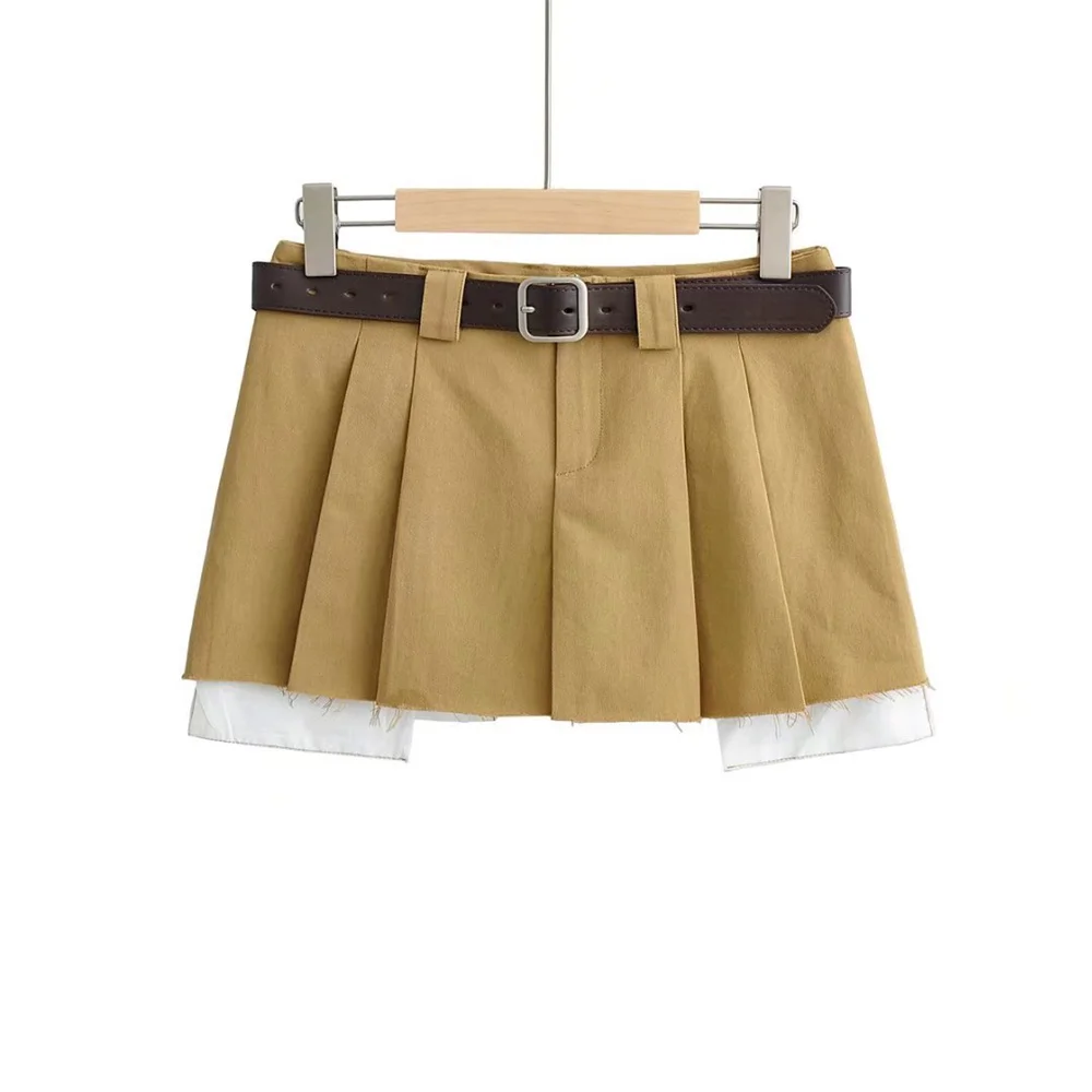 

Hot Girl Low-waisted Short A-line Skirt Female Summer American College Style Pleated Skirt Sexy Stitching Anti-lighting Hakama