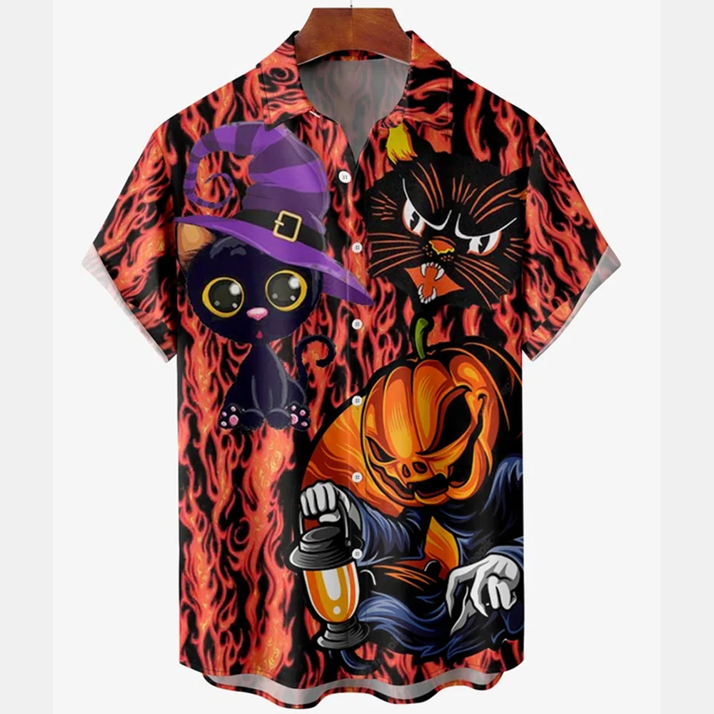 

Мужские рубашки на Хэллоуин, страшные рубашки с принтом тыквы для мужчин, уличная одежда в стиле Харадзюку, топ с коротким рукавом, 2022, празд...