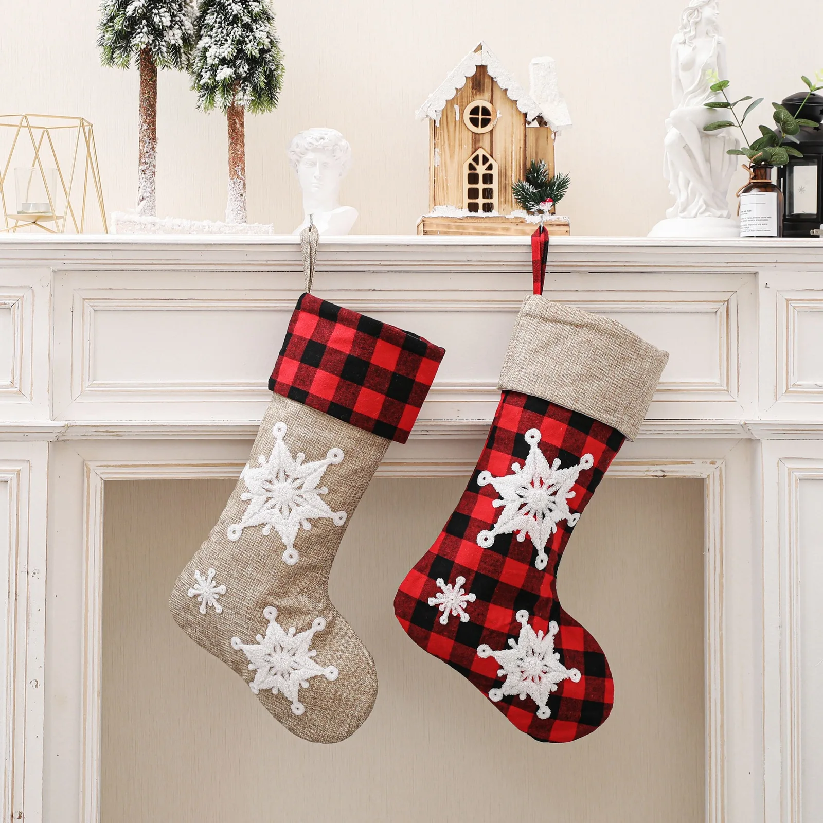 

22 inch three-dimensional embroidered snowflake Christmas socks gift bag children's gift bag decoration