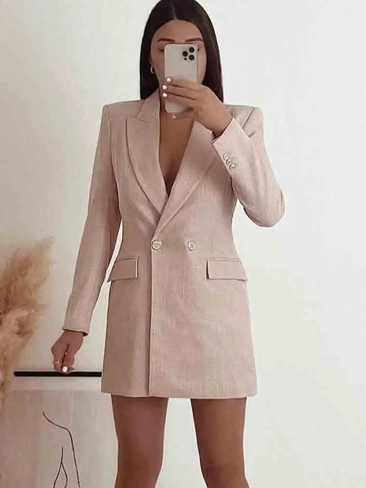 

Женский Длинный блейзер-пальто TRAF, офисный двубортный пиджак, повседневная женская верхняя одежда с длинным рукавом, шикарный топ, новинка 2023