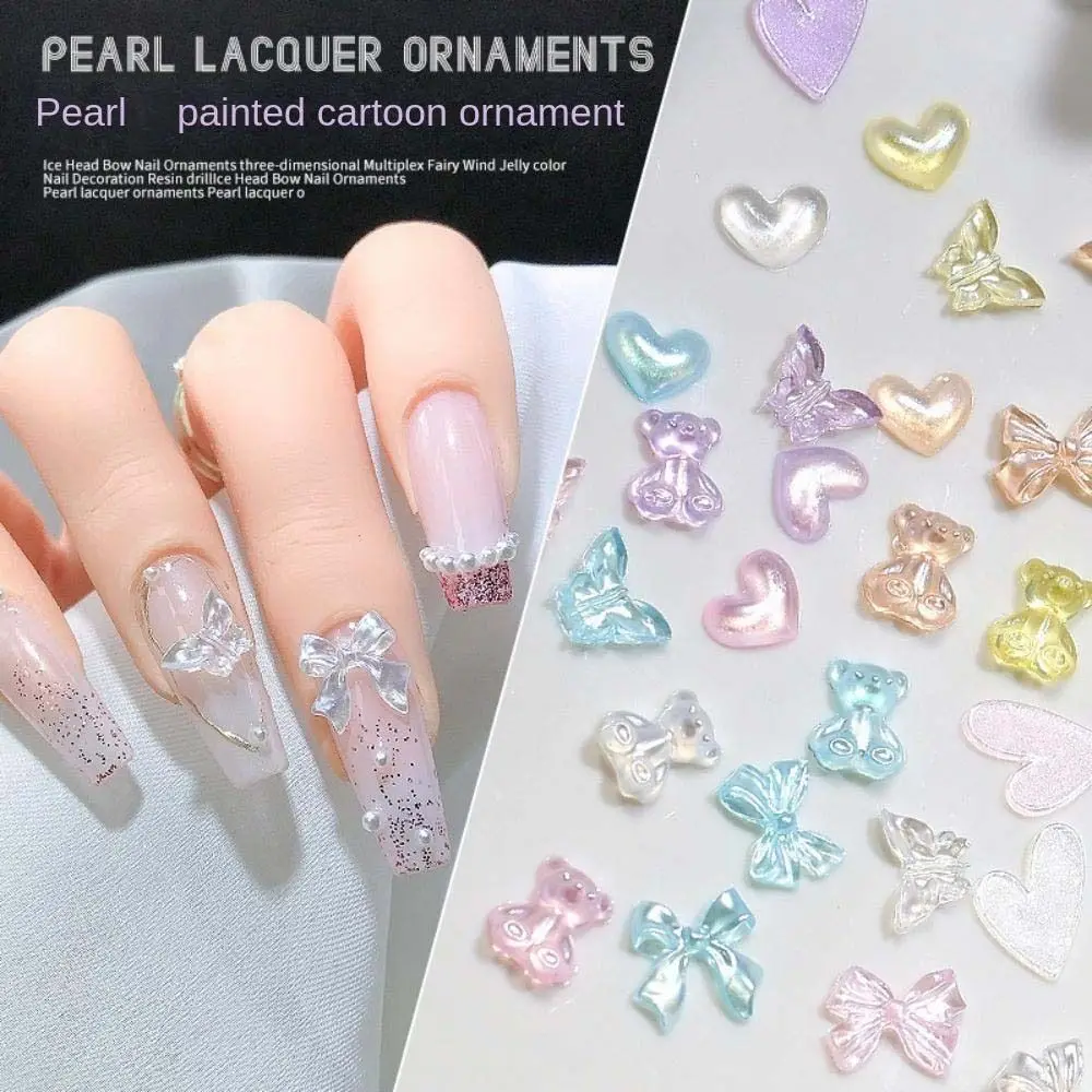 

50Pcs/Set Of Colorful Resin Transparent Bow Love Nail Ornail Ornament 3D Cute Bear Nail Jewelry Nail Art Accessories