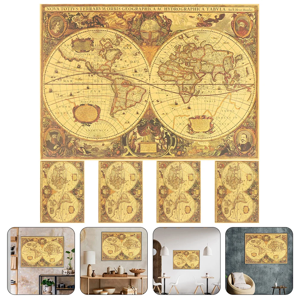 

5 Pcs Nautical Chart Poster Vintage Posters Wall Decor Map For Bedroom World Hanging Pattern Retro Kraft Paper Office