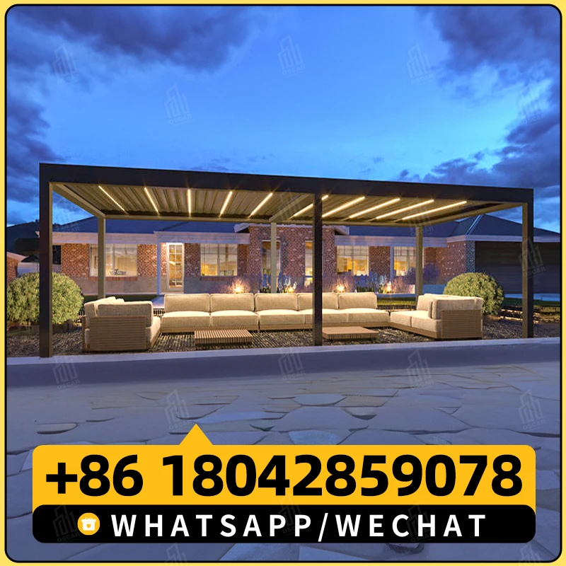 Наружная водонепроницаемая беседка алюминиевый моторизованный навес для