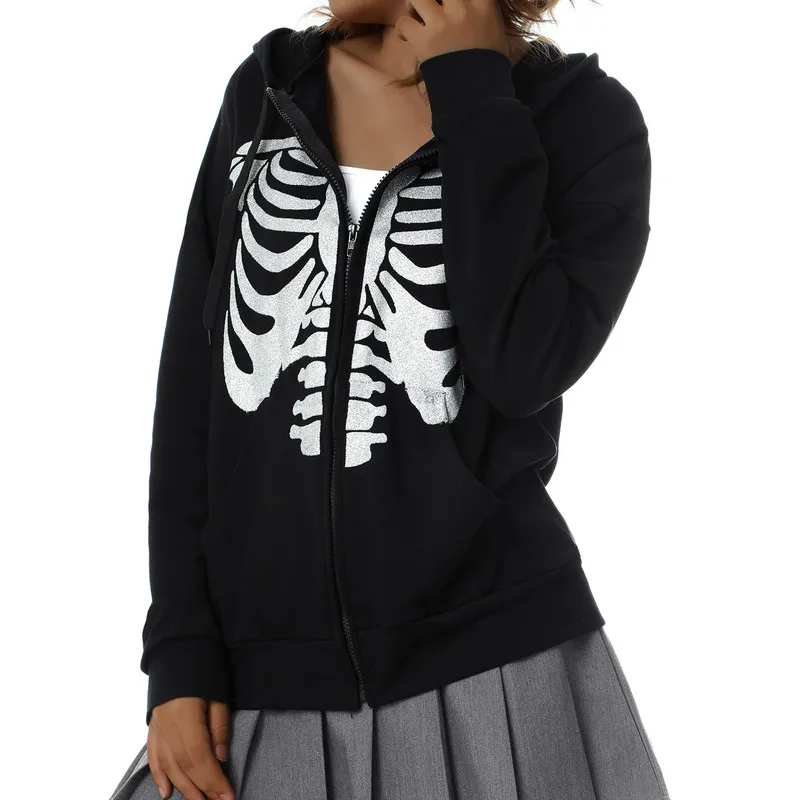 

Женский кардиган с капюшоном на молнии, толстовка с капюшоном в готическом стиле для взрослых, свитер с длинным рукавом и принтом груди, со шнурком и карманами, весна-осень 2022