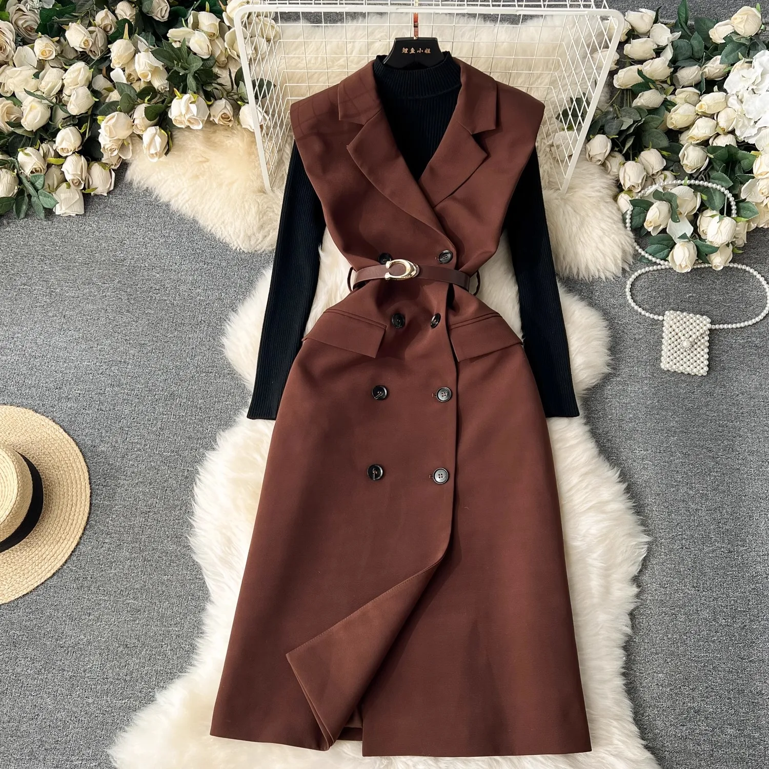 Женский комплект из 2 предметов элегантный трикотажный свитер и офисное