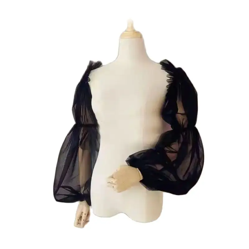 

White Black Long Sleeve Wedding Bridal Gloves Tulle Ruffled Fingerless Brides Bridesmaid Gloves Women Marriage Accessories