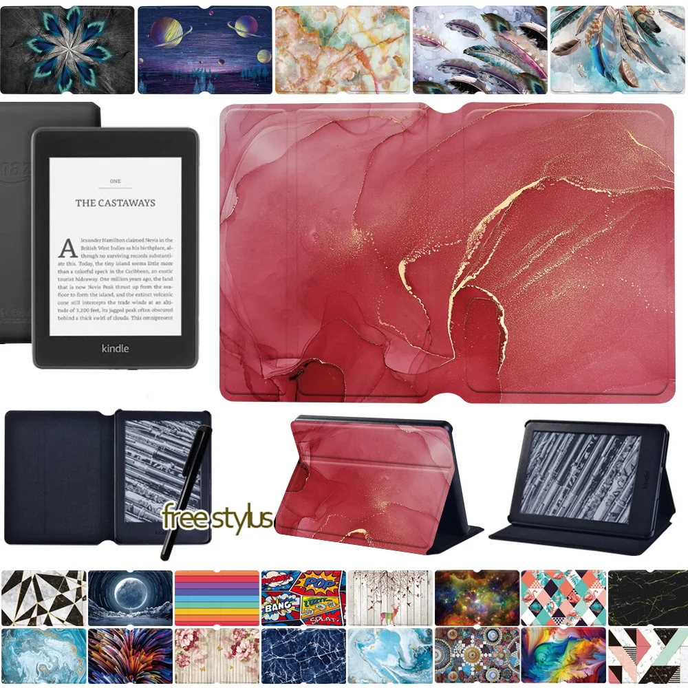 

For Amazon Kindle (10th Gen) 2019 Release PU Leather Flip Stand Tablet Cover Fashion Print Pattern Protective Case + Stylus
