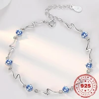 s925 sterling silver color sapphire gemstone bracelet for women anillos silver 925 jewelry bizuteria pulseira feminina bracelet