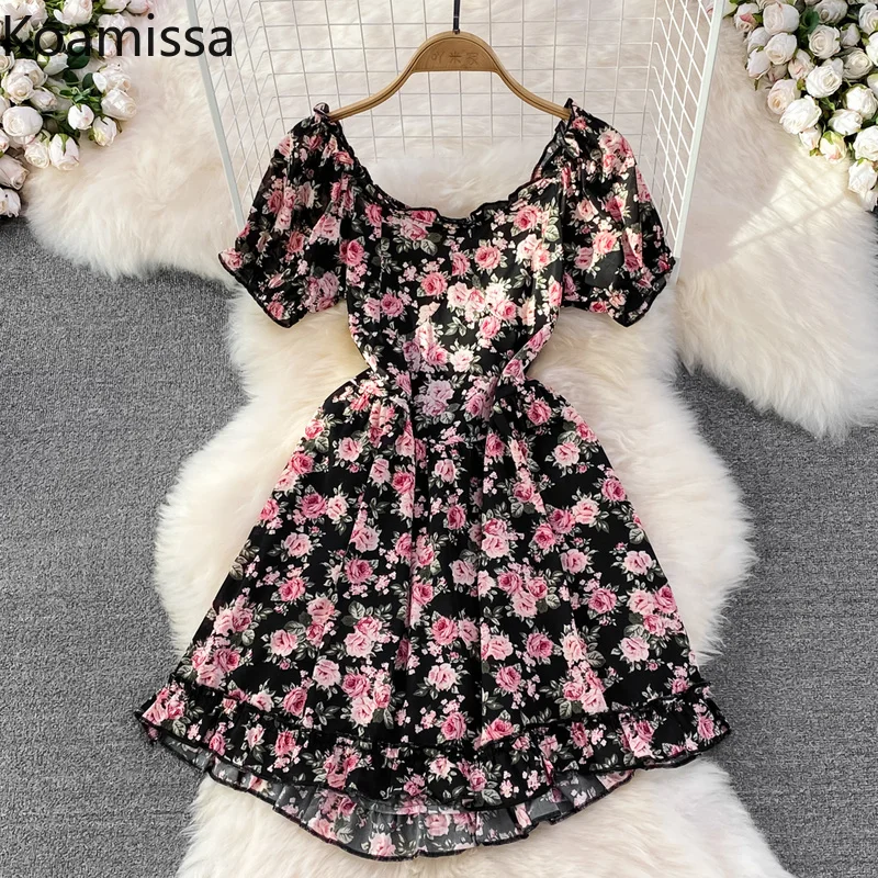 

Koamissa Vintage Women Flower Maxi A Line Dress Lady Summer Fashion Chic Dress Beach Holiday Vestidos All Match 2022 New Robe