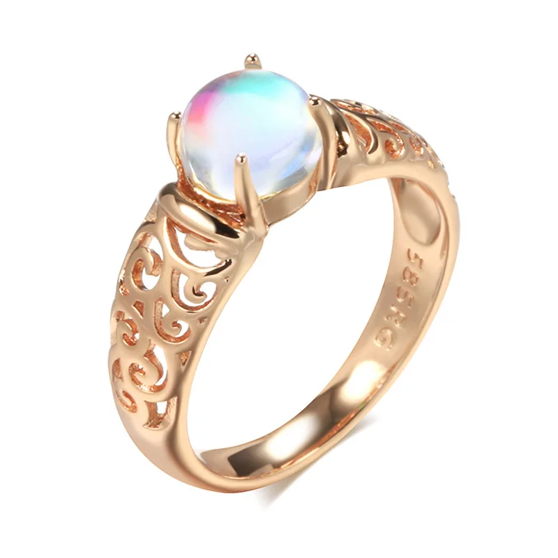 

Grier 2022 New Moonstone Rings For Women 585 Rose Gold Hollow Ethnic Bridal Colorful Zircon Ring Girls Wedding Jewelry Gifts