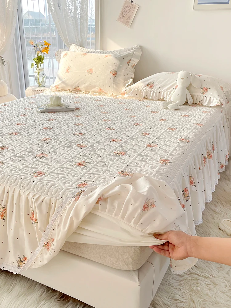 Хлопковая простыня юбка два в одном новинка 2023 хлопковое стеганое покрывало с
