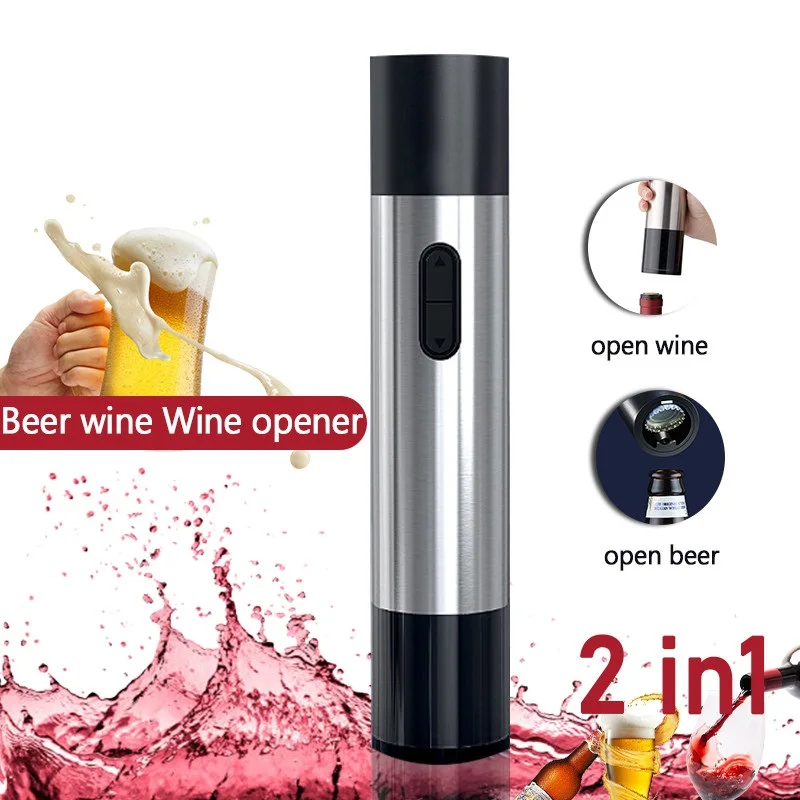 

Portable Electric Wine Openers Wine Beer Stainless Steel Wine Opener 2 In 1 Automatic Cap Opener Bottle Beer Kitchen Accessories