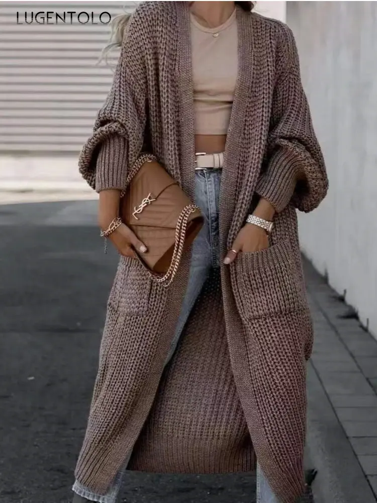 

Женский свитер с длинным рукавом, вязаный кардиганы, однотонный свободный элегантный женский Повседневный осенне-зимний мягкий длинный св...