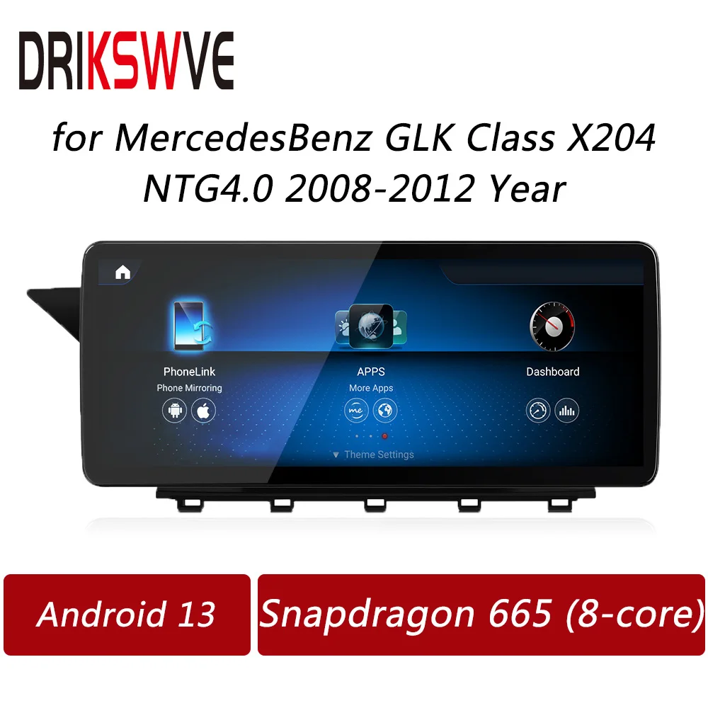 DRIKSWVE Android 13 авто и CarPlay экран с Snapdragon 665 1920*720 HD антибликовый для Mercedes Benz GLK CLASS X204 NTG4.0