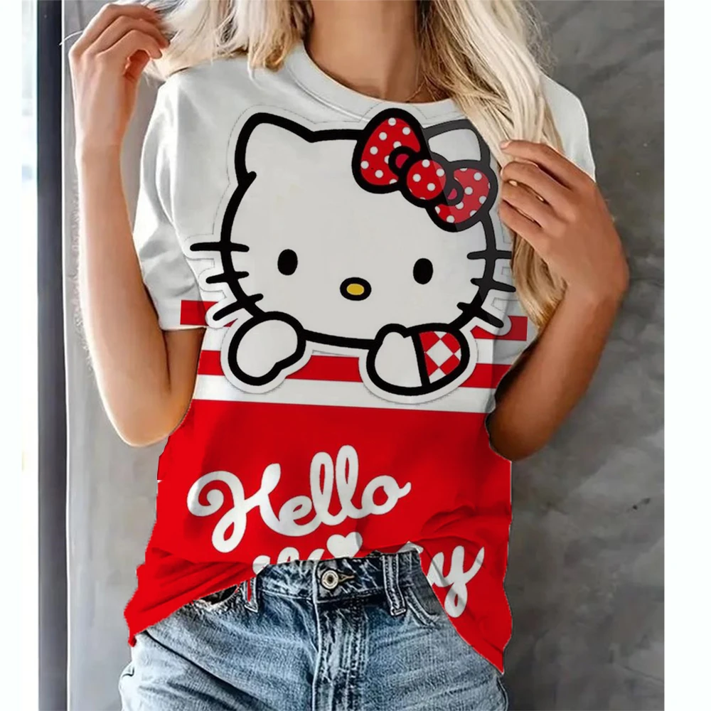 Топы Hello Kitty трендовая одежда женские футболки модная уличная футболка с коротким